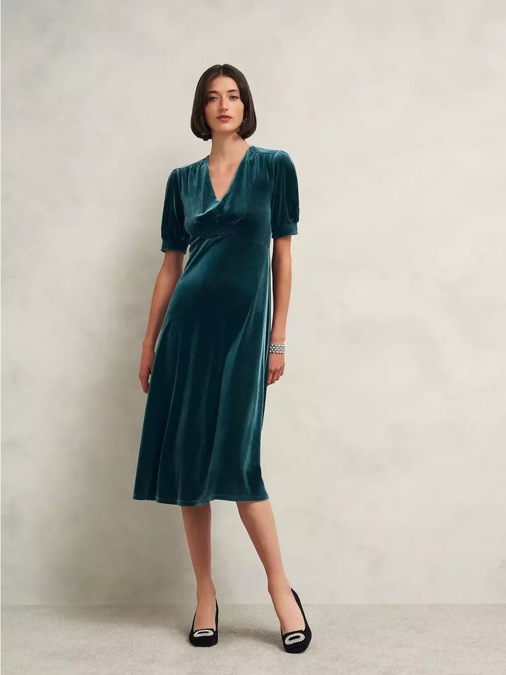 Hobbs London Dormer Evergreen Velvet Midi Dress US 2
